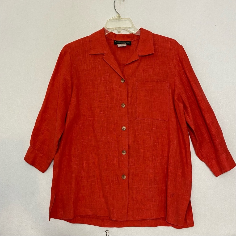 Button Down Long Linen Cardigan Harve Benard  Long Line Sz 16 Orange 3/4…
